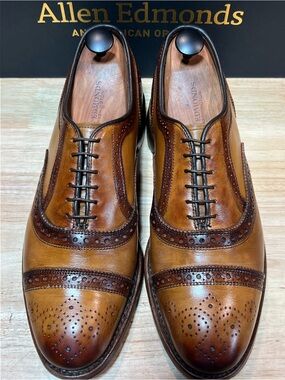 Allen Edmonds Strand Men’s Walnut Leather Cap Toe Oxfords w/ Patinas Sz 9D 🇺🇸